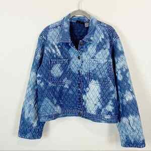 Quilted Denim Jean Jacket PTNY Vintage Women's Funky Upcycled Bleach Dyed sz L